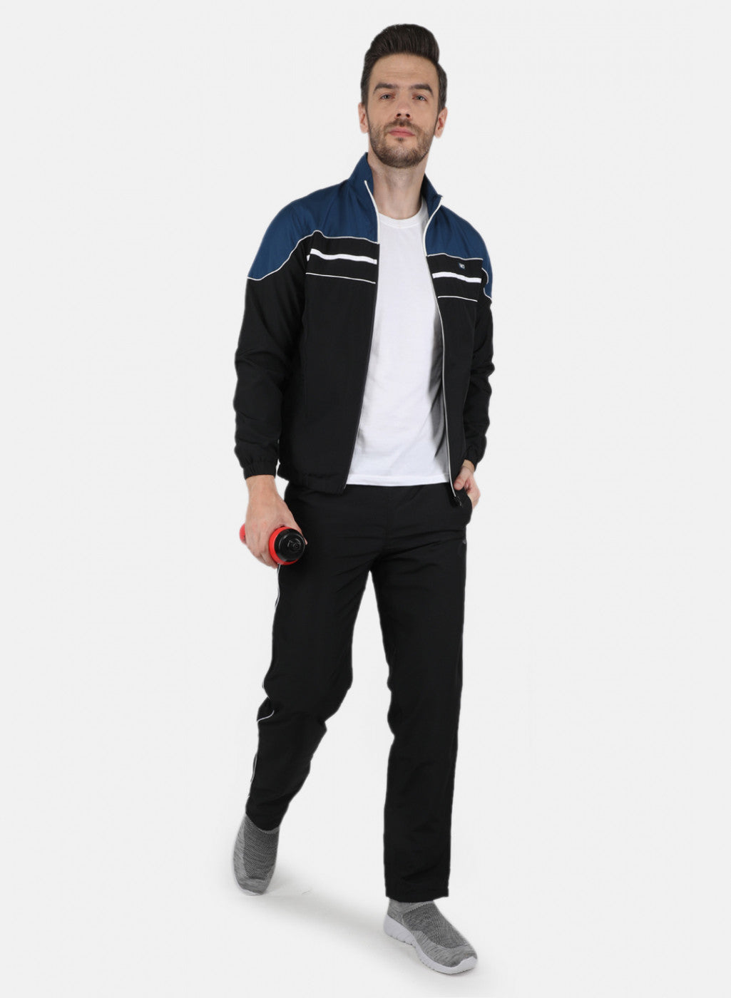 Men Black Light Weight Cut & Sew Tracksuit