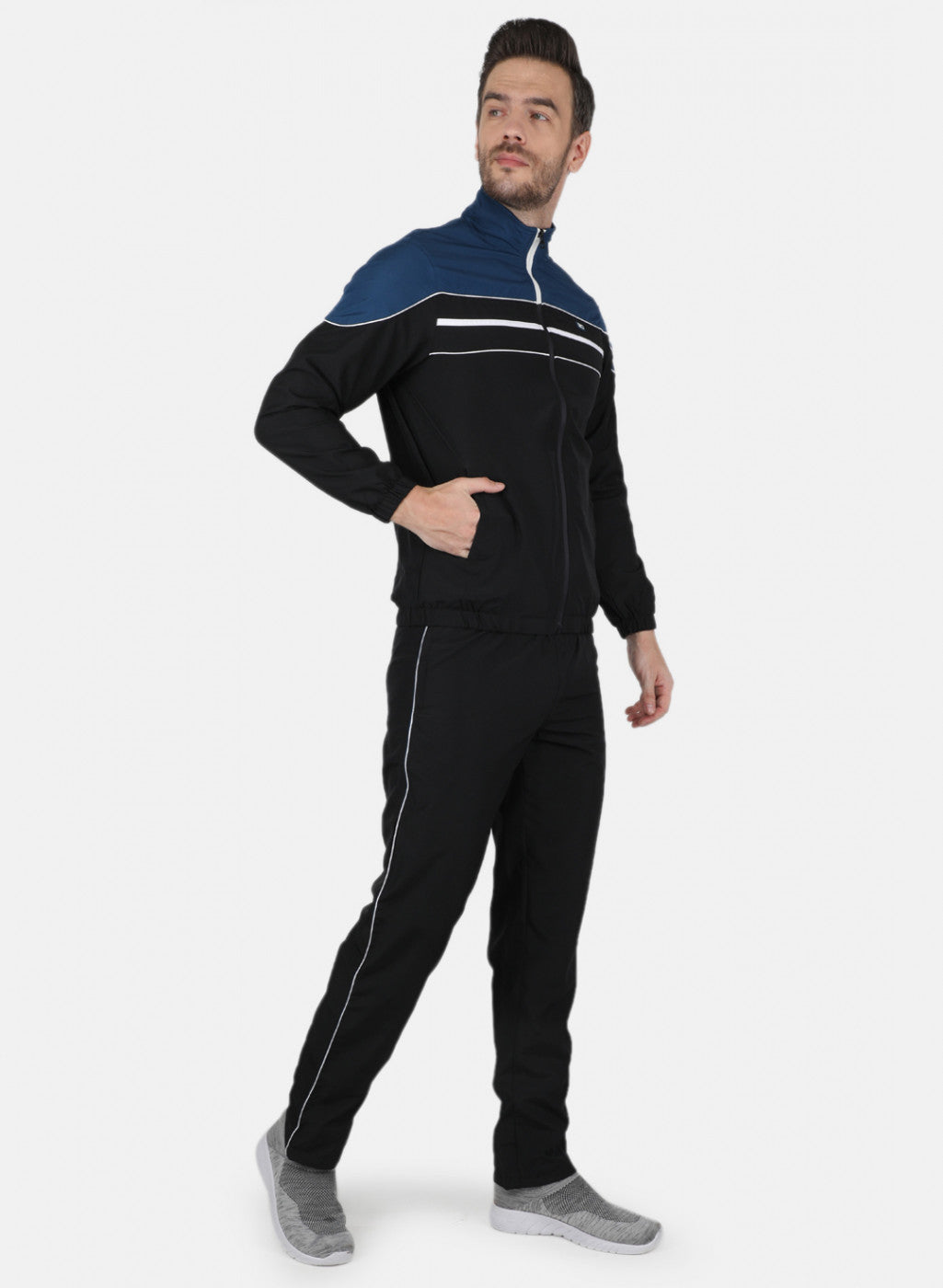 Men Black Light Weight Cut & Sew Tracksuit
