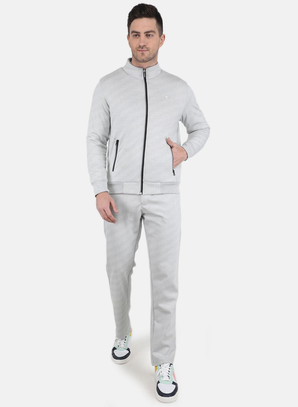 Men Grey Solid Tracksuit