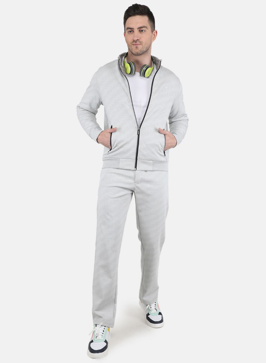 Men Grey Solid Tracksuit