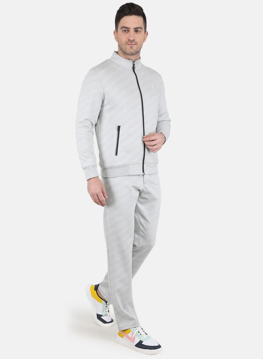 Men Grey Solid Tracksuit