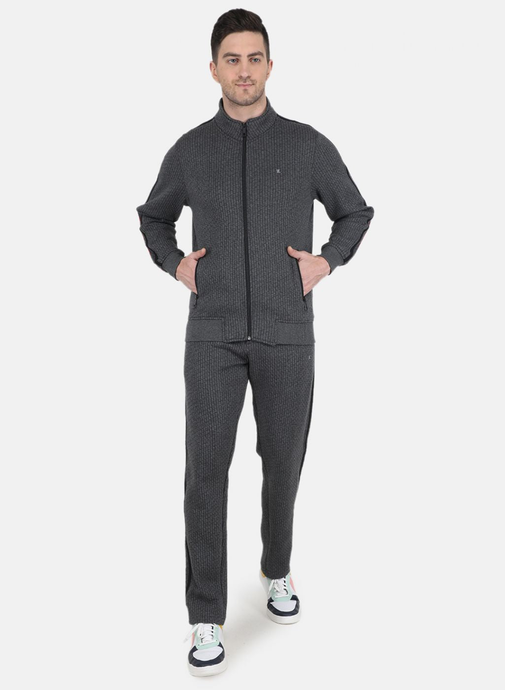 Men Grey Solid Tracksuit