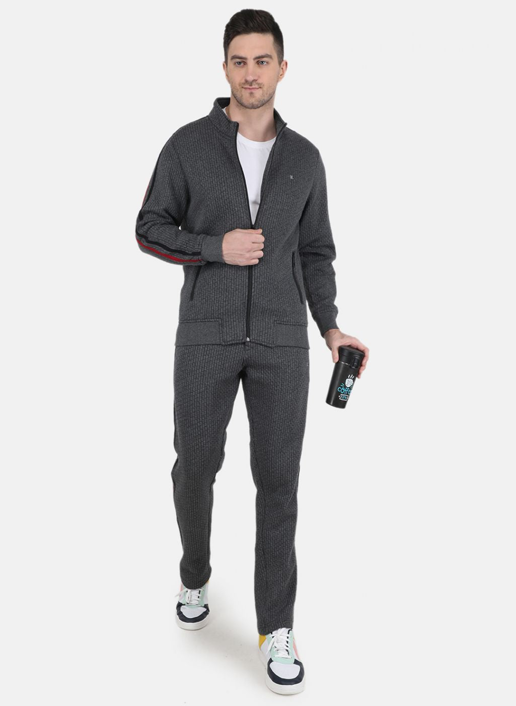 Men Grey Solid Tracksuit