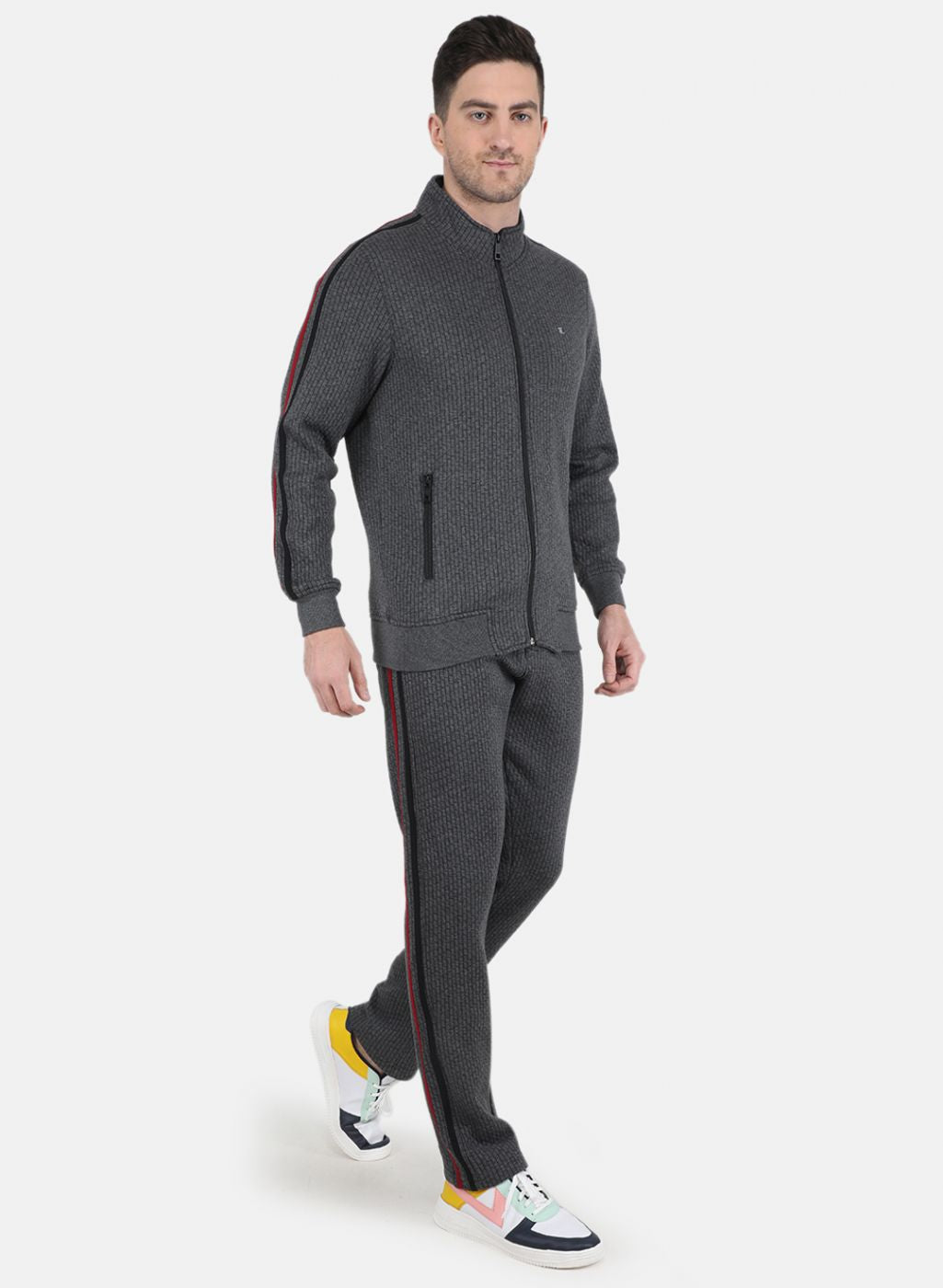 Men Grey Solid Tracksuit