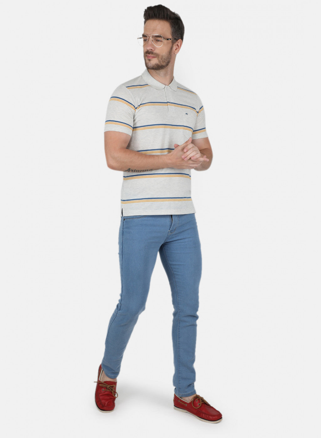 Men Grey Stripe T-Shirt