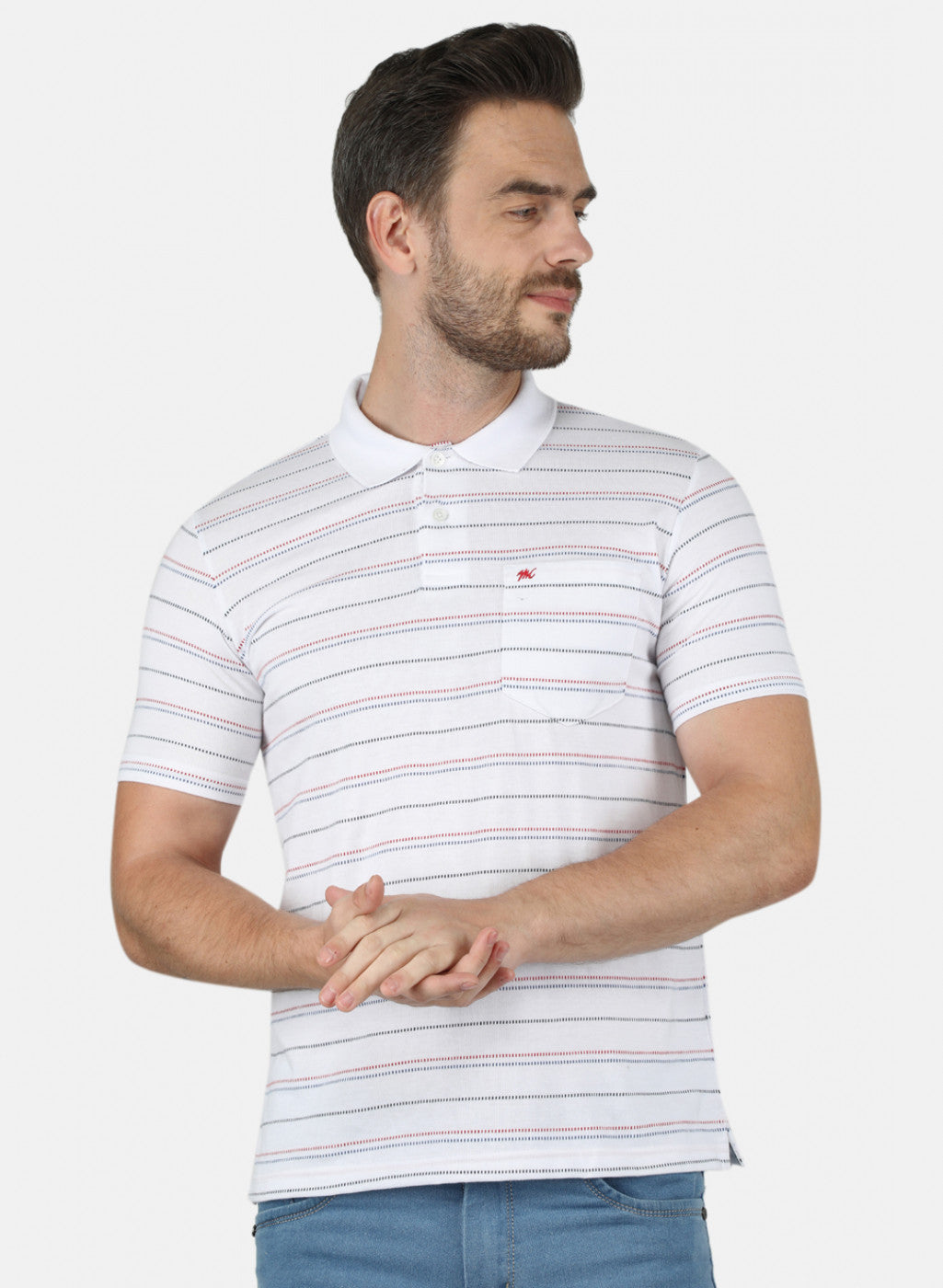Men White Stripe T-Shirt