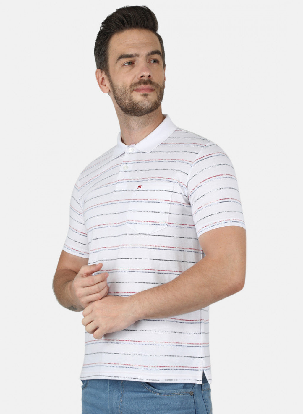 Men White Stripe T-Shirt