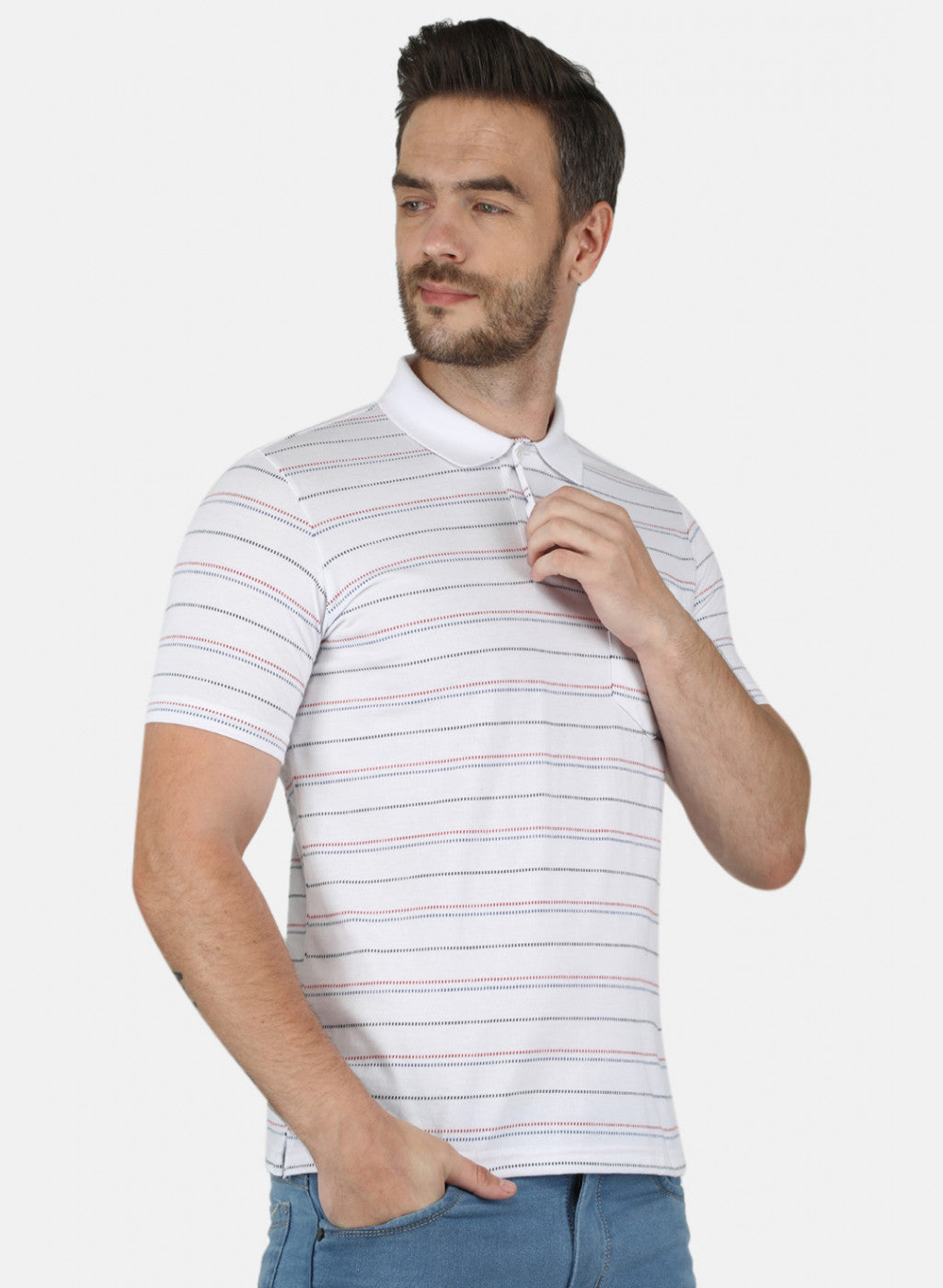 Men White Stripe T-Shirt