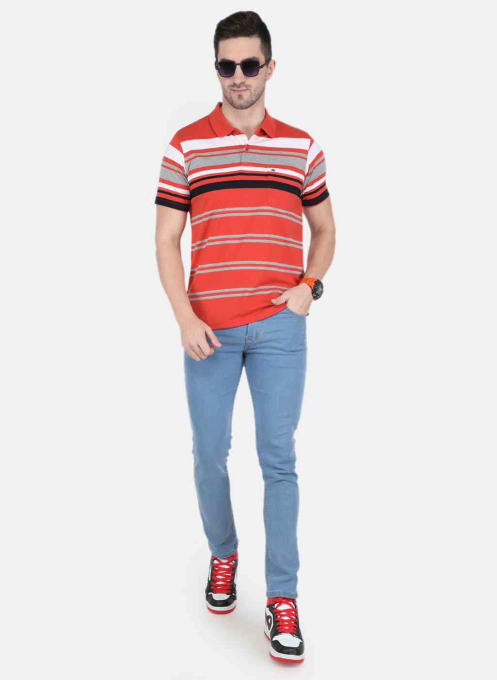 Men Orange Stripe T-Shirt
