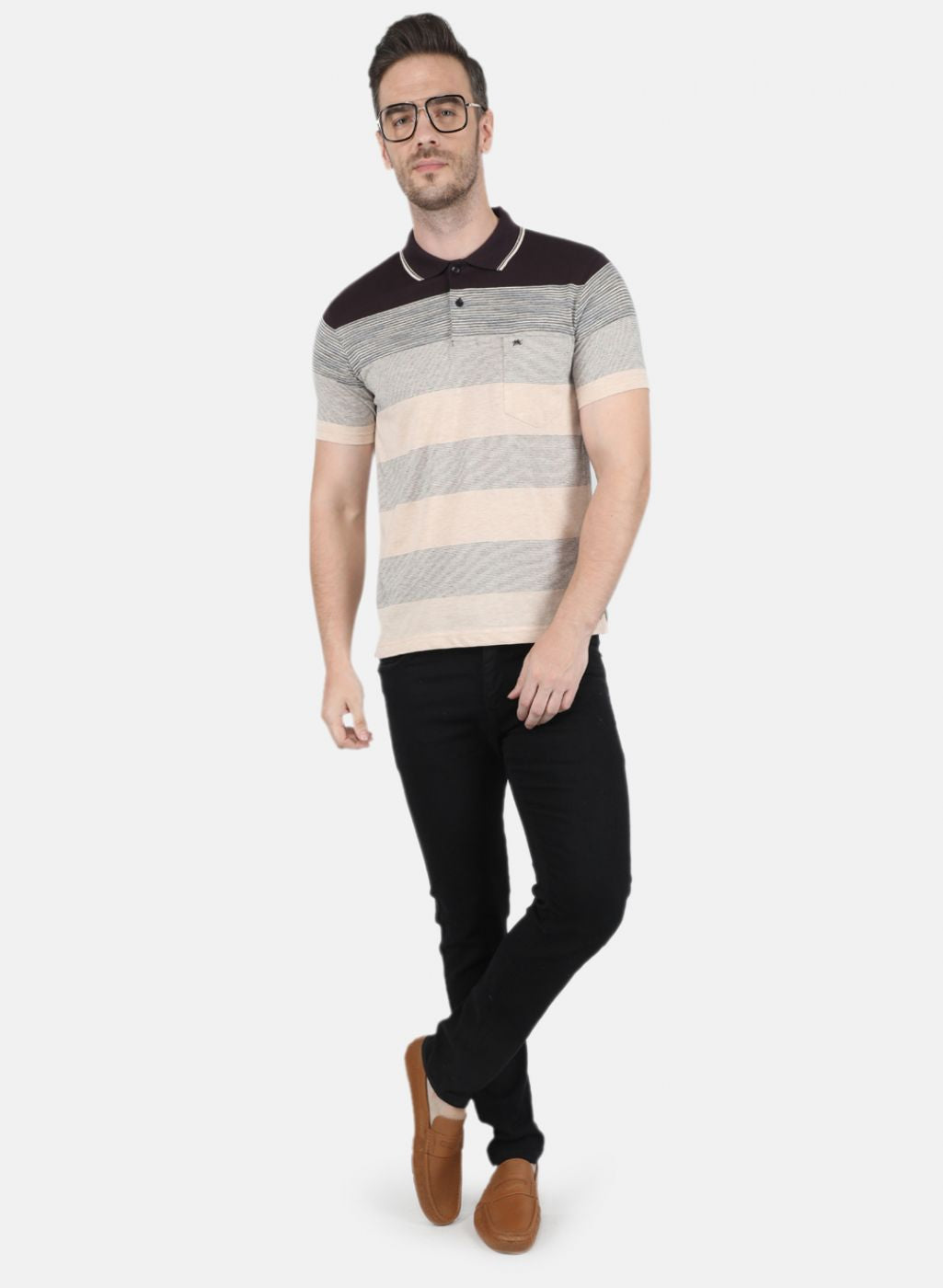 Men Brown Stripe T-Shirt