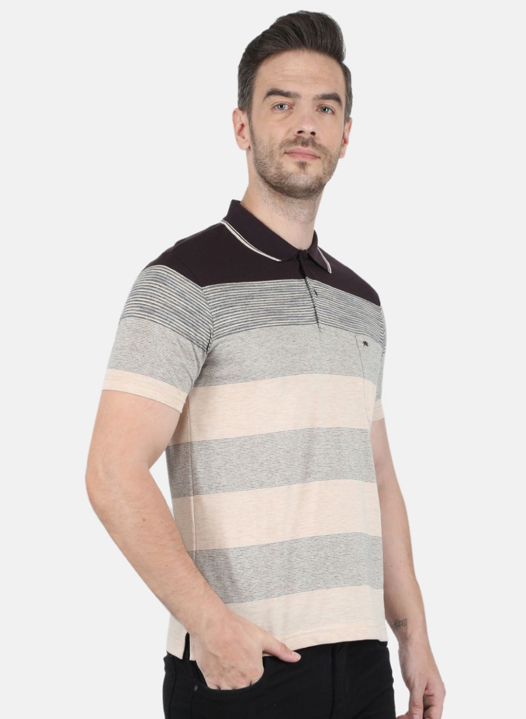 Men Brown Stripe T-Shirt