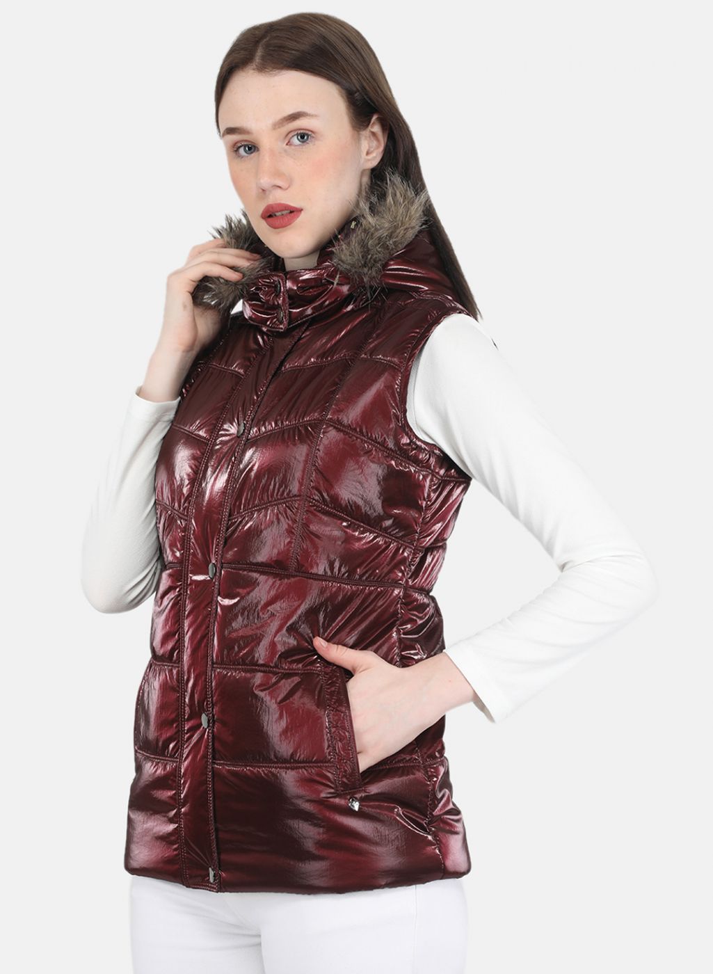 Women Maroon Solid Jacket