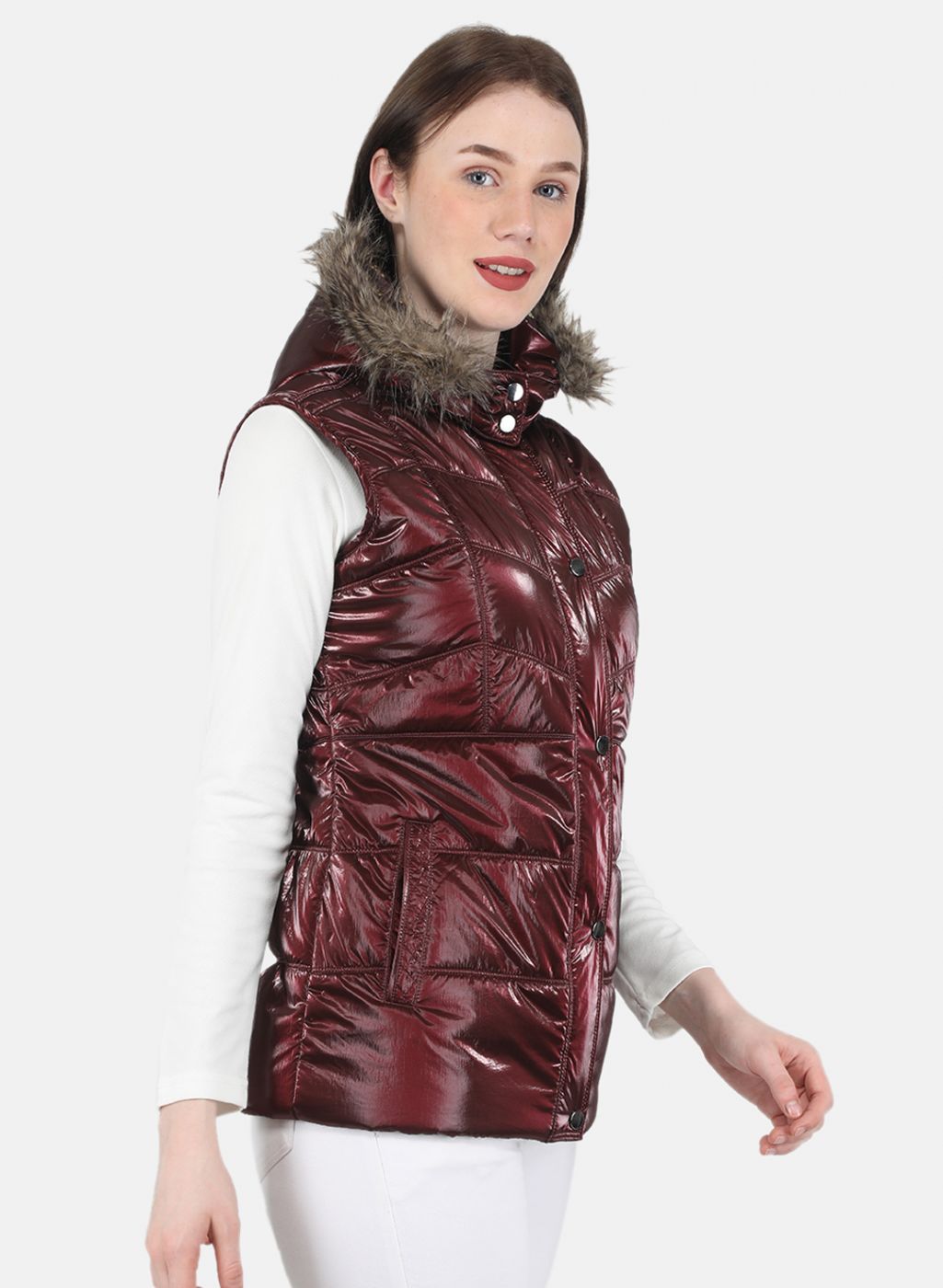 Women Maroon Solid Jacket