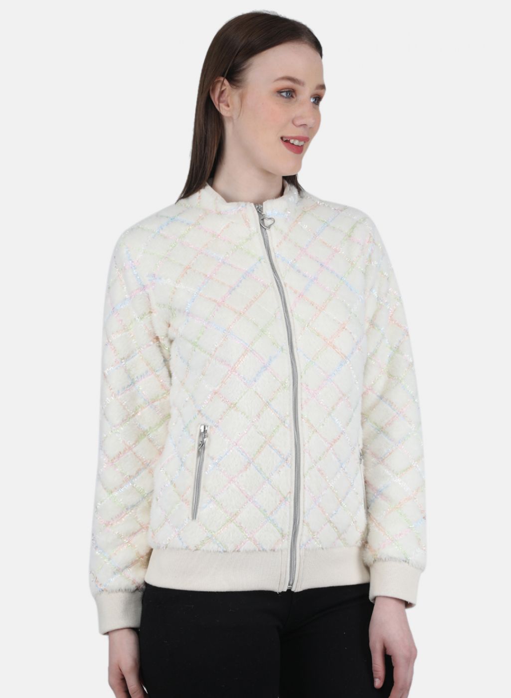 Women Off White Solid Jacket