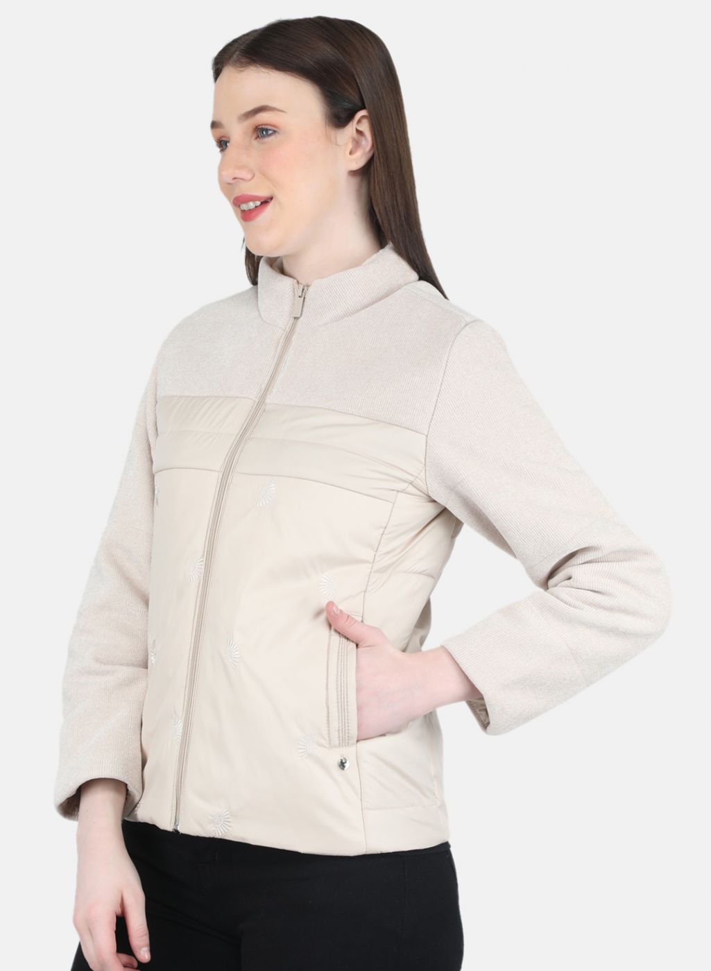 Women Beige Embroidered Jacket