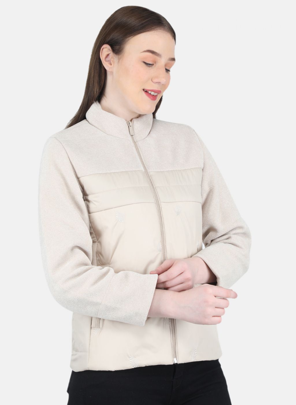 Women Beige Embroidered Jacket