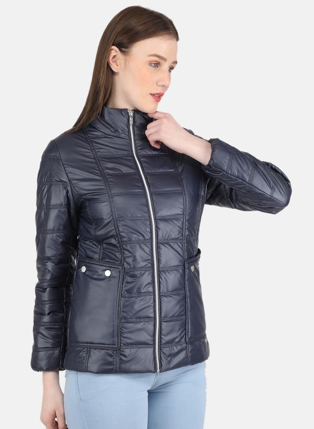 Women NAvy Blue Solid Jacket