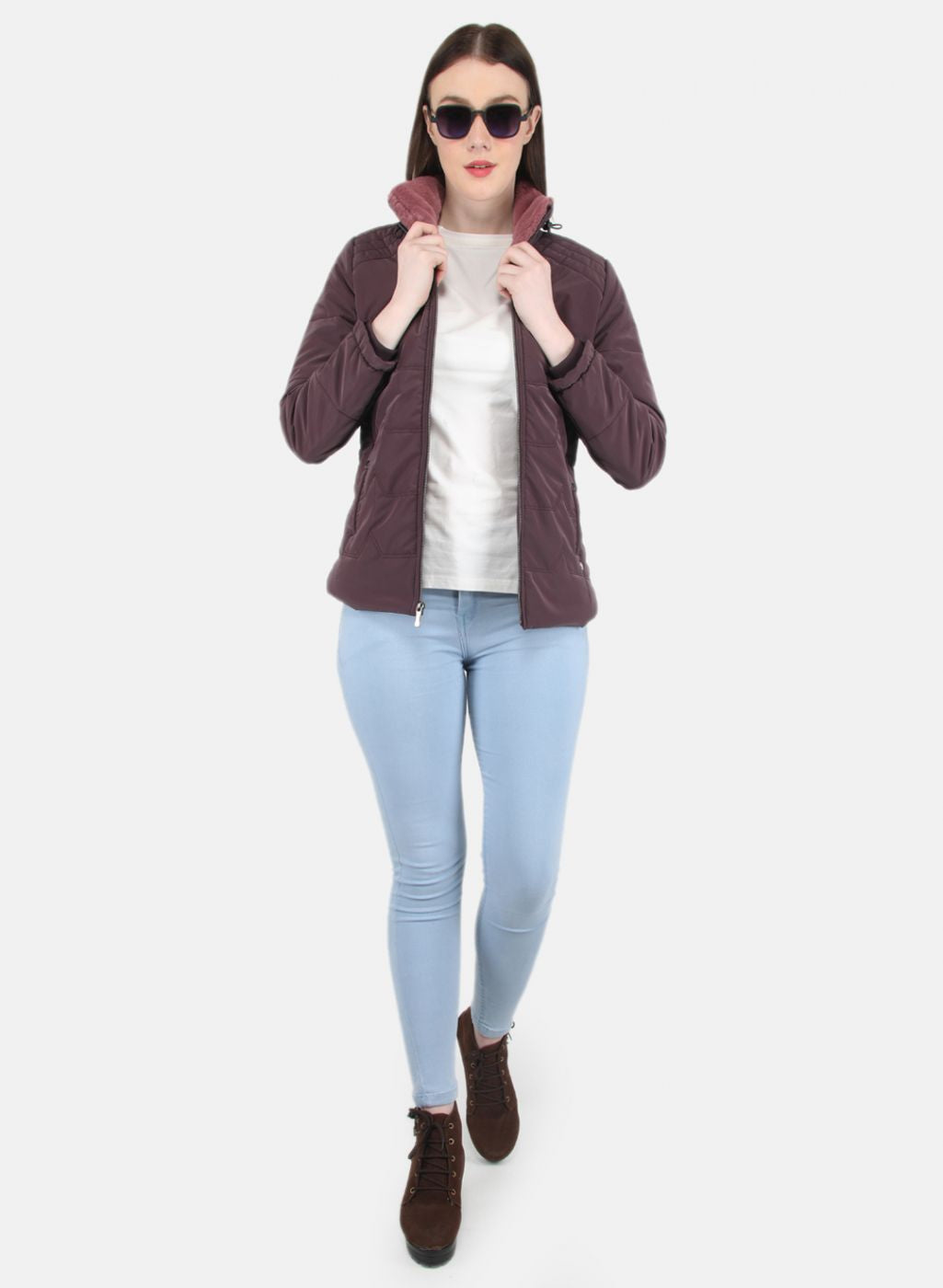 Women Purple Solid Jacket