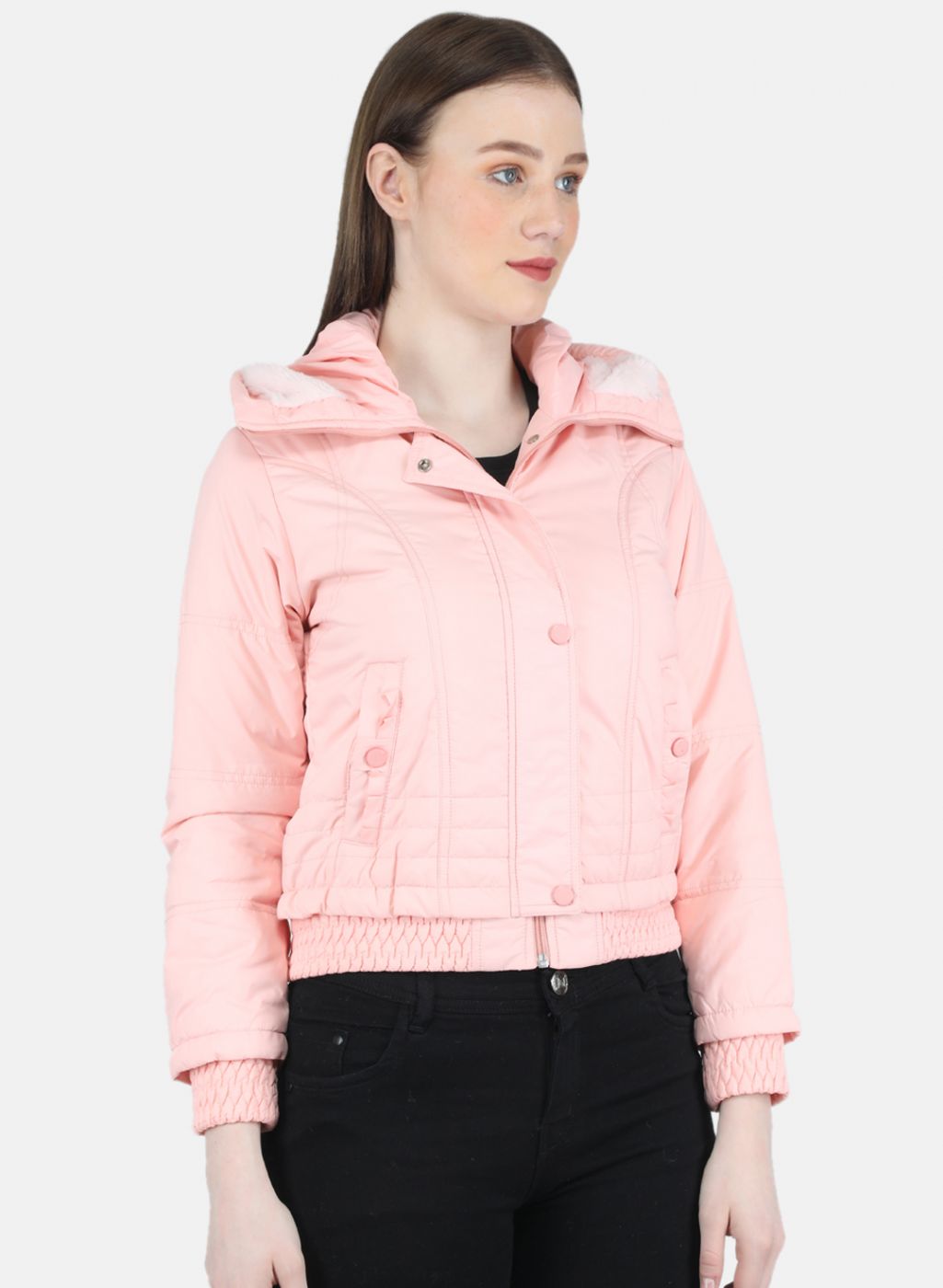 Women Peach Solid Jacket
