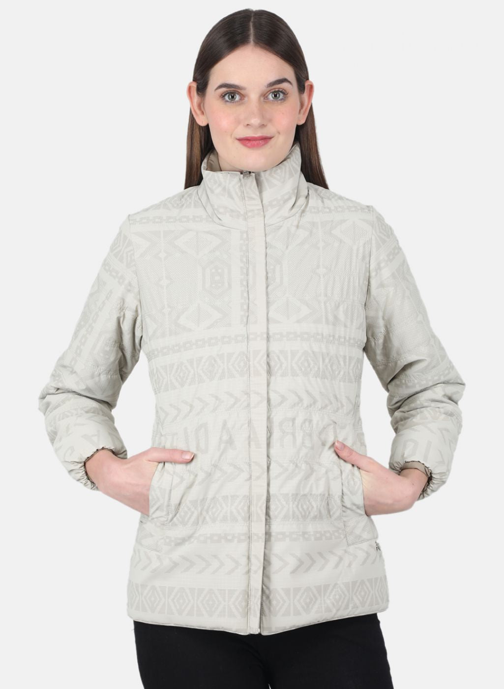 Women Beige Printed Jacket