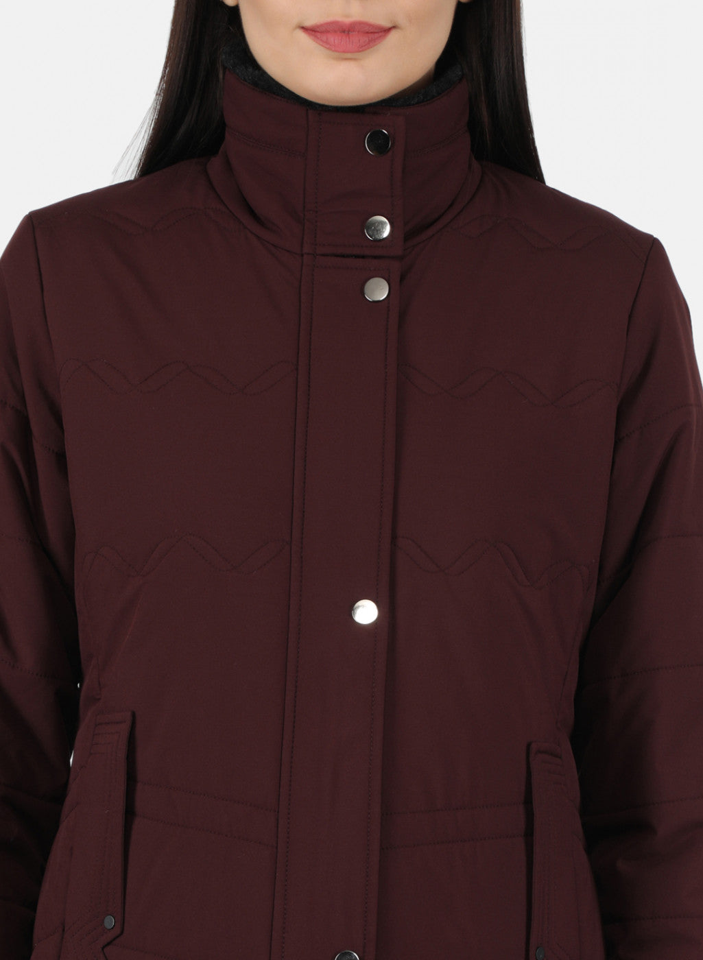Women Maroon Solid Jacket