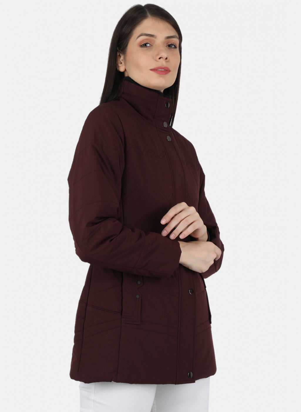Women Maroon Solid Jacket