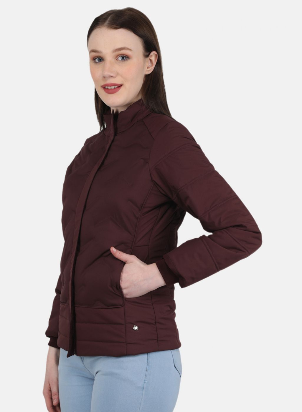 Women Maroon Solid Jacket