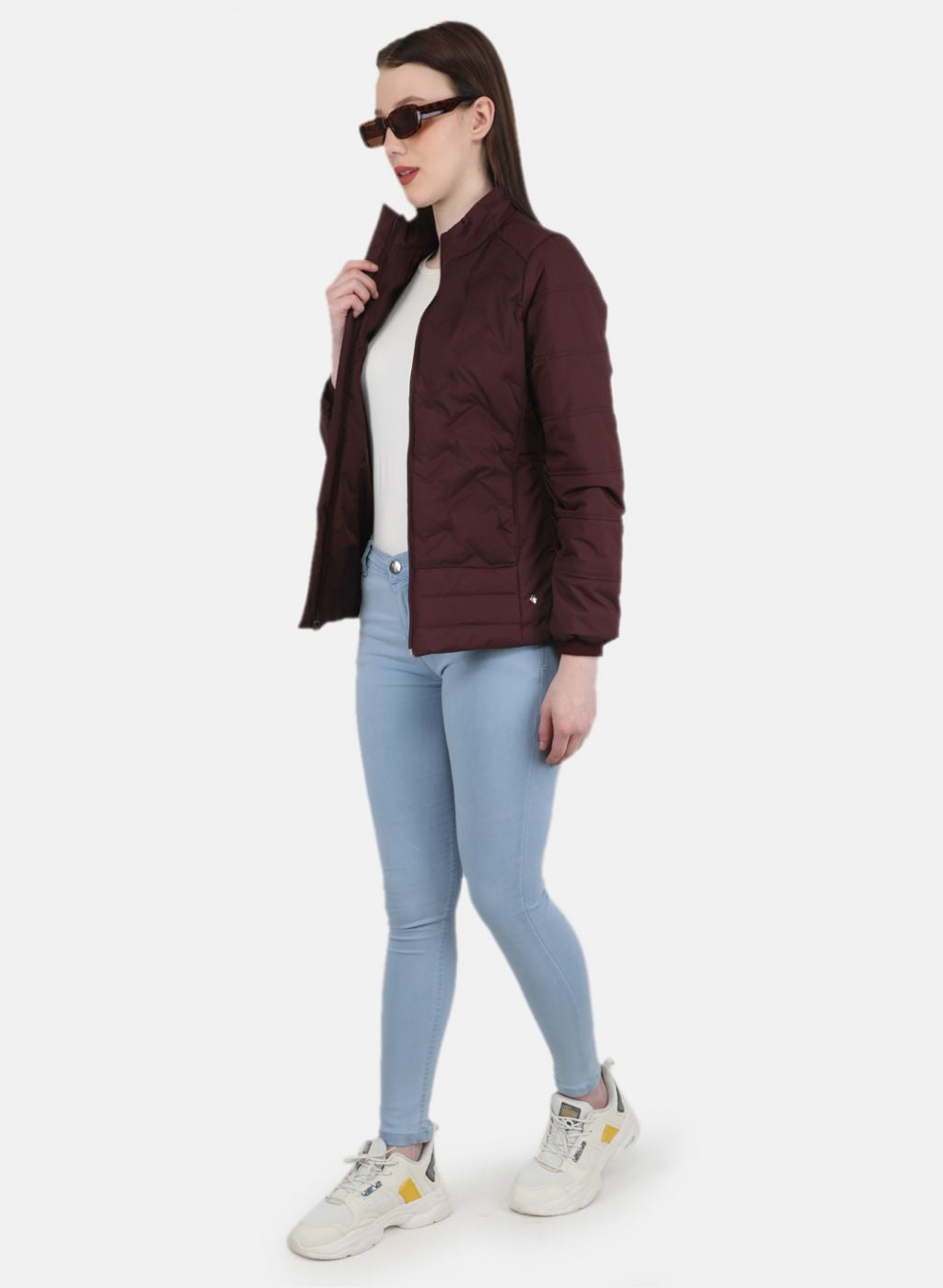 Women Maroon Solid Jacket