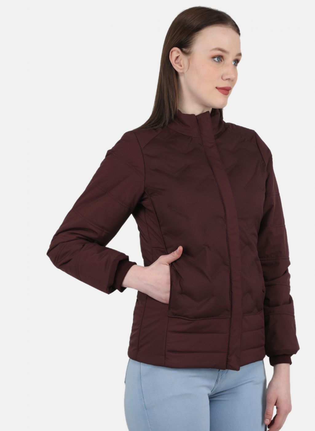 Women Maroon Solid Jacket