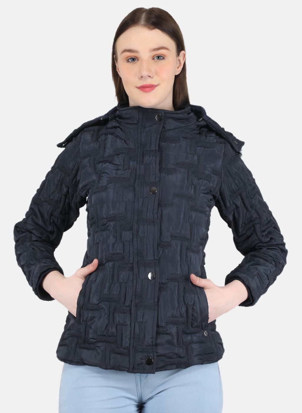 Women NAvy Blue Embroidered Jacket
