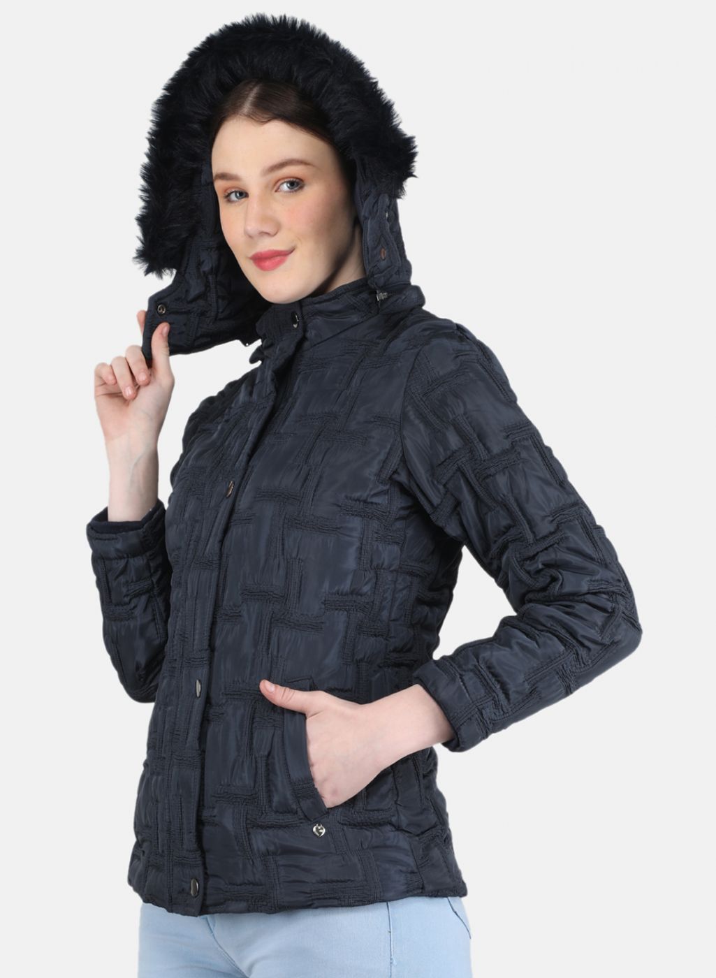 Women NAvy Blue Embroidered Jacket