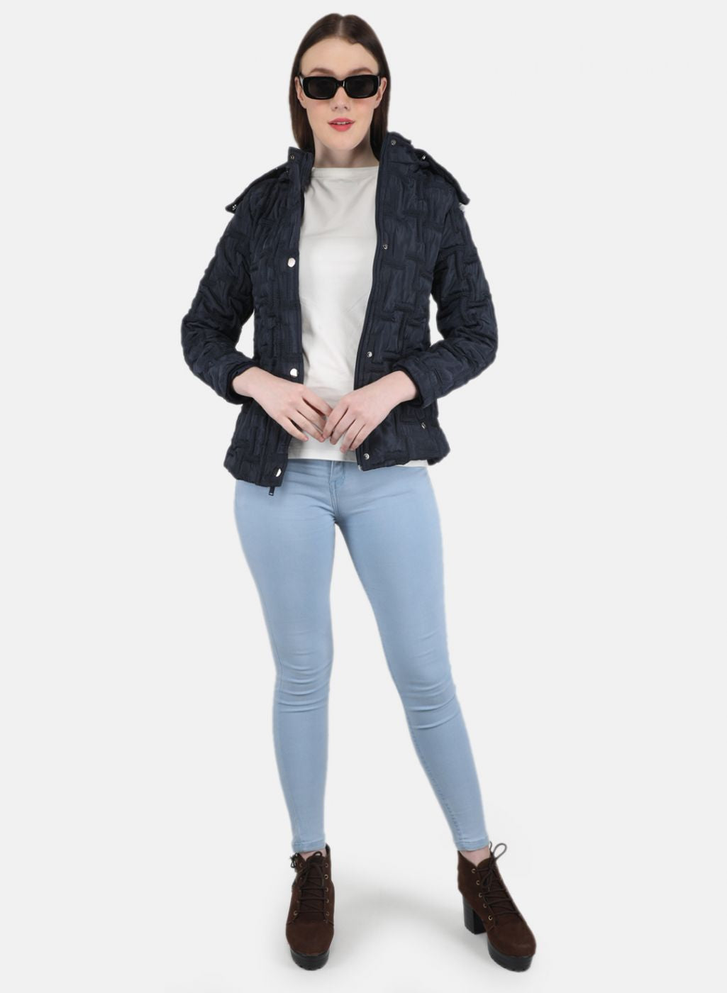 Women NAvy Blue Embroidered Jacket