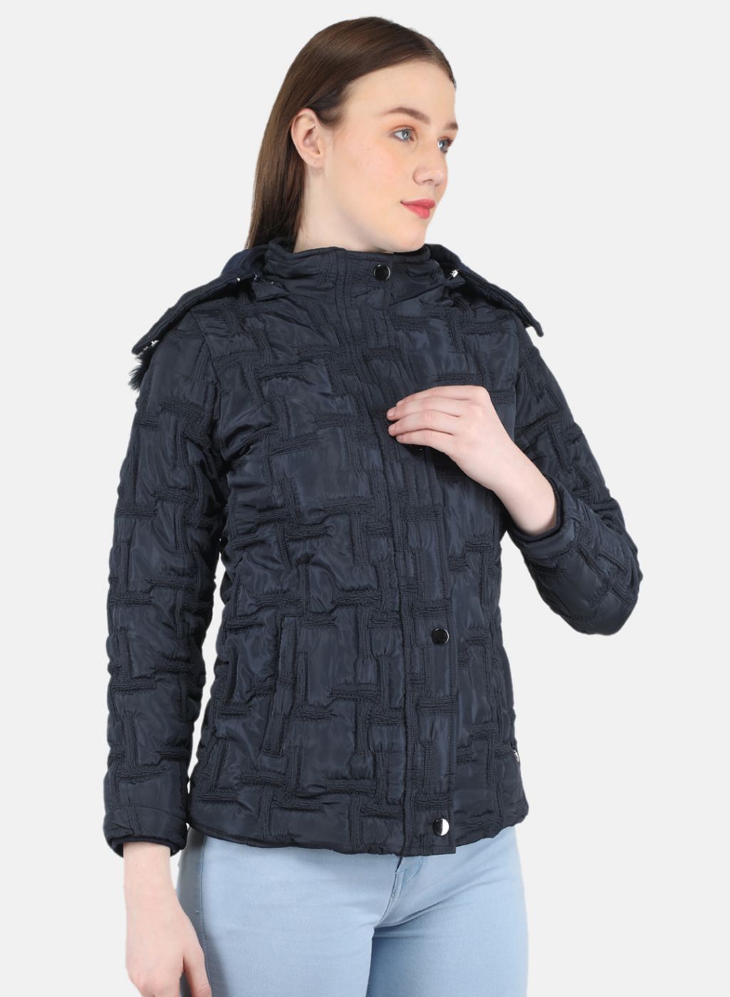 Women NAvy Blue Embroidered Jacket