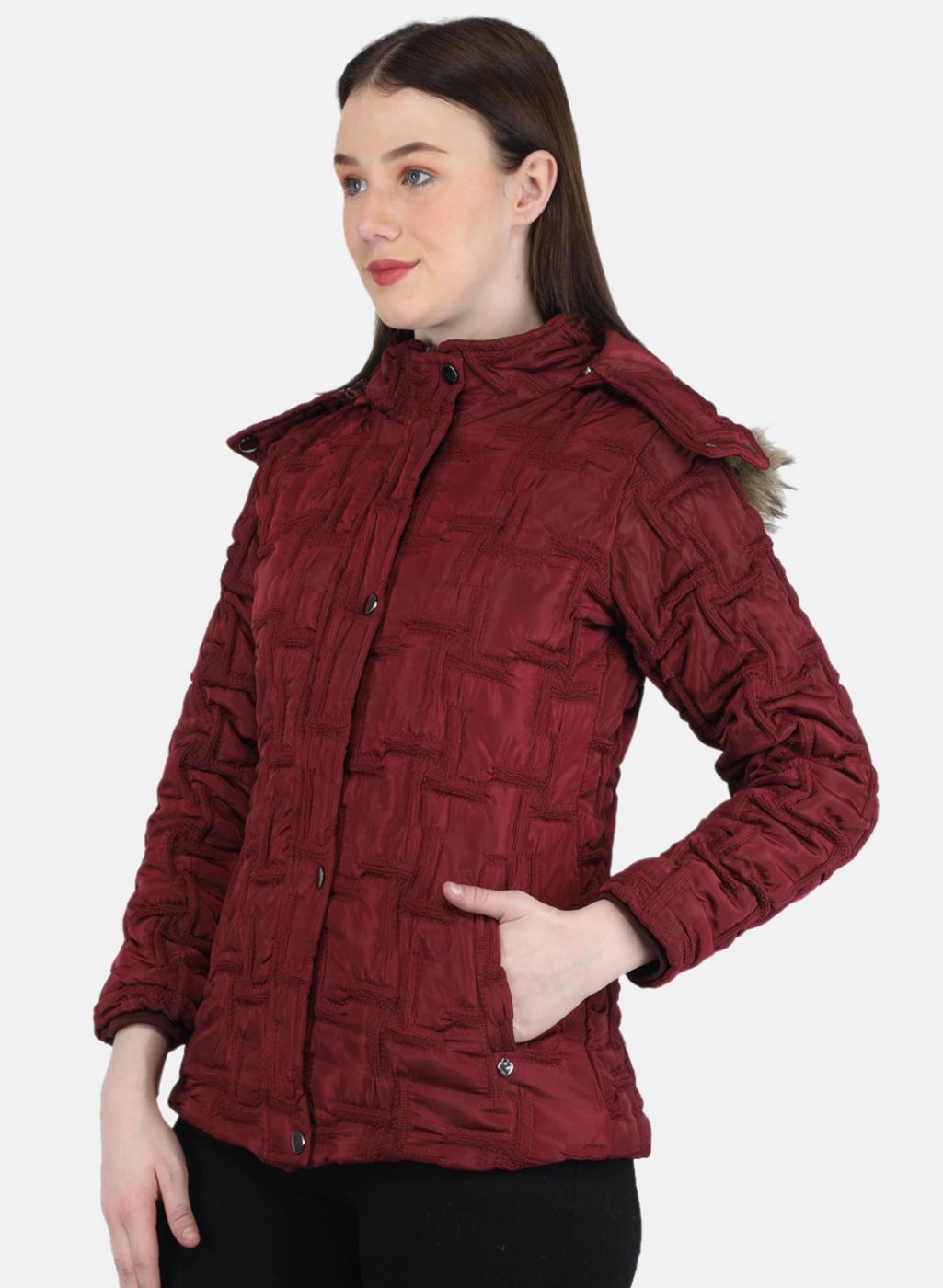 Women Maroon Embroidered Jacket