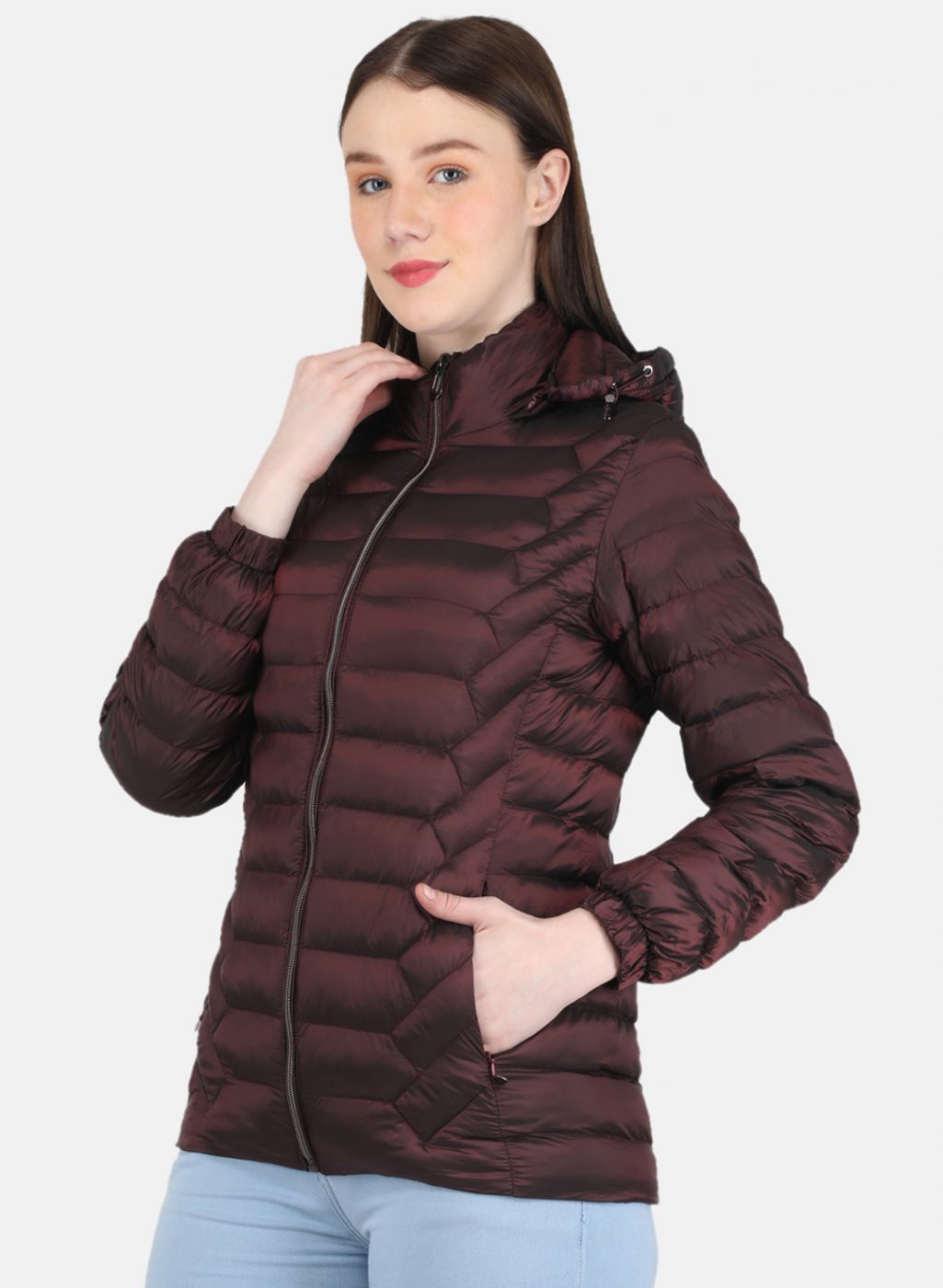 Women Maroon Puffer Jacket