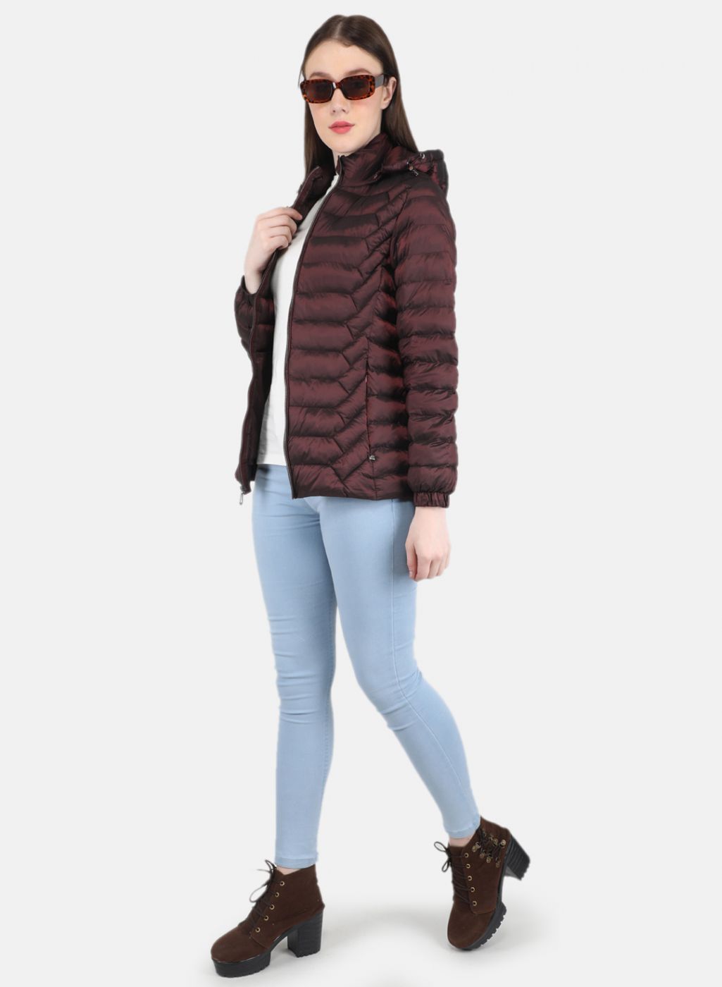 Women Maroon Puffer Jacket