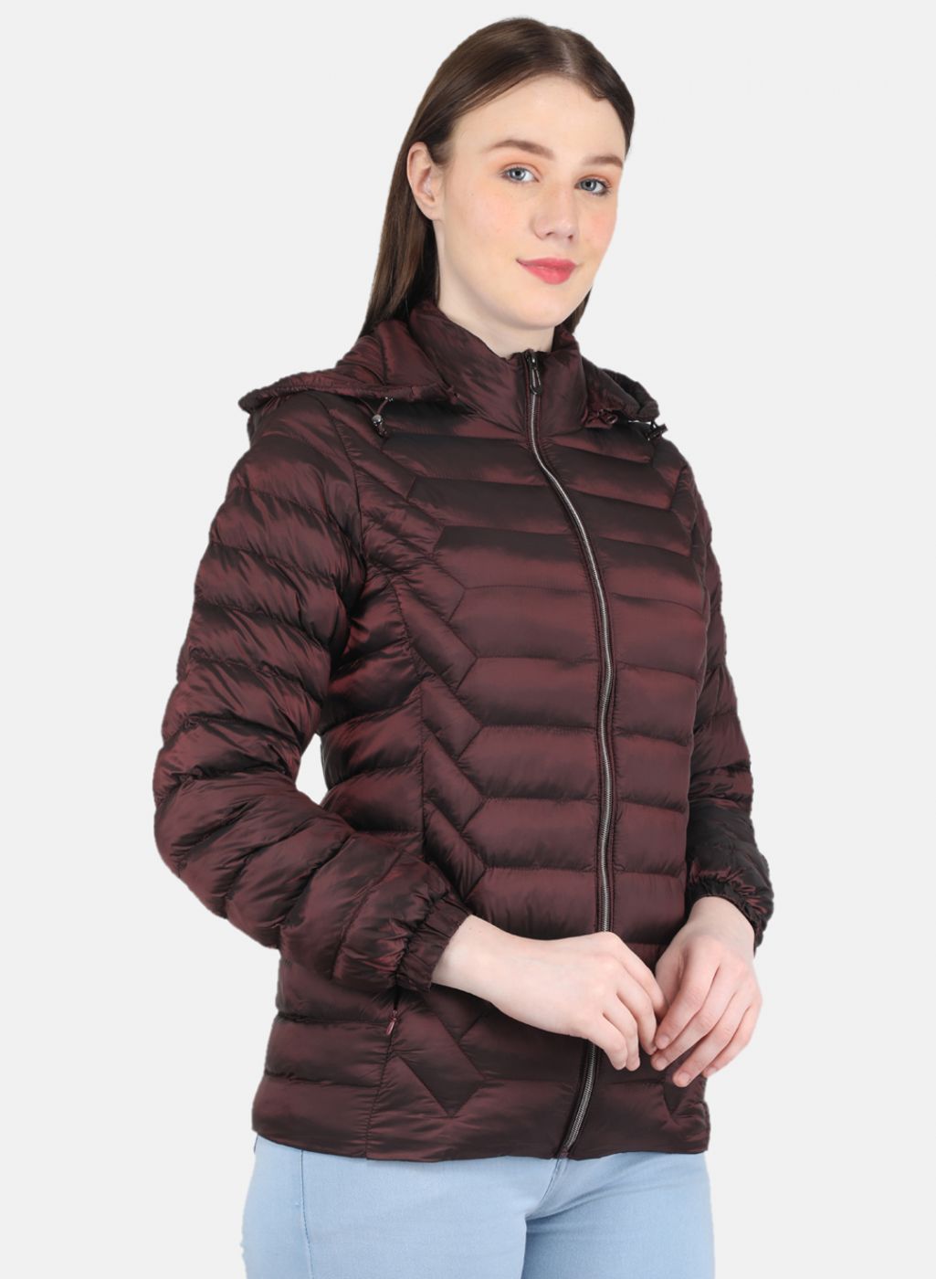 Women Maroon Puffer Jacket