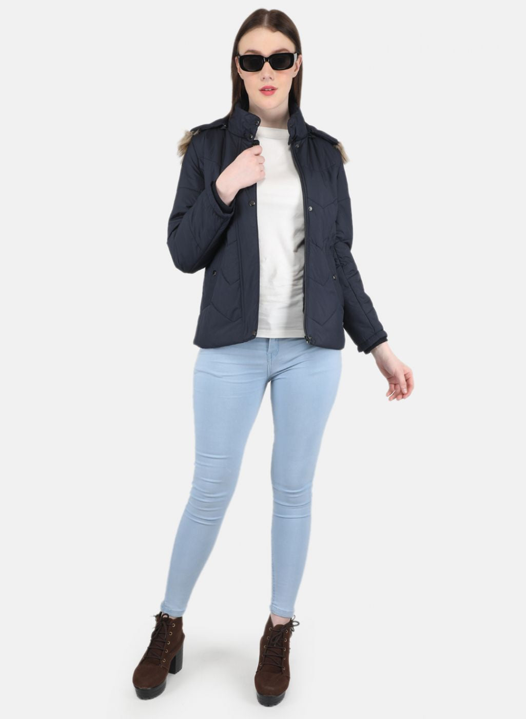 Women NAvy Blue Solid Jacket