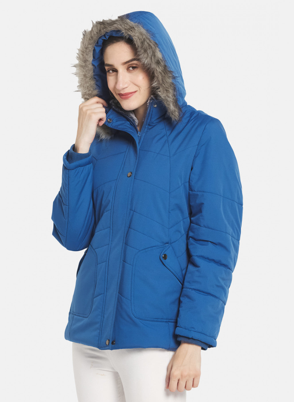 Women Blue Self Design Jacket