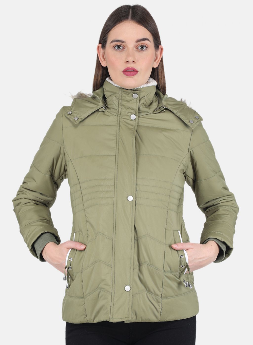 Women Green Parka Jacket - Main Image