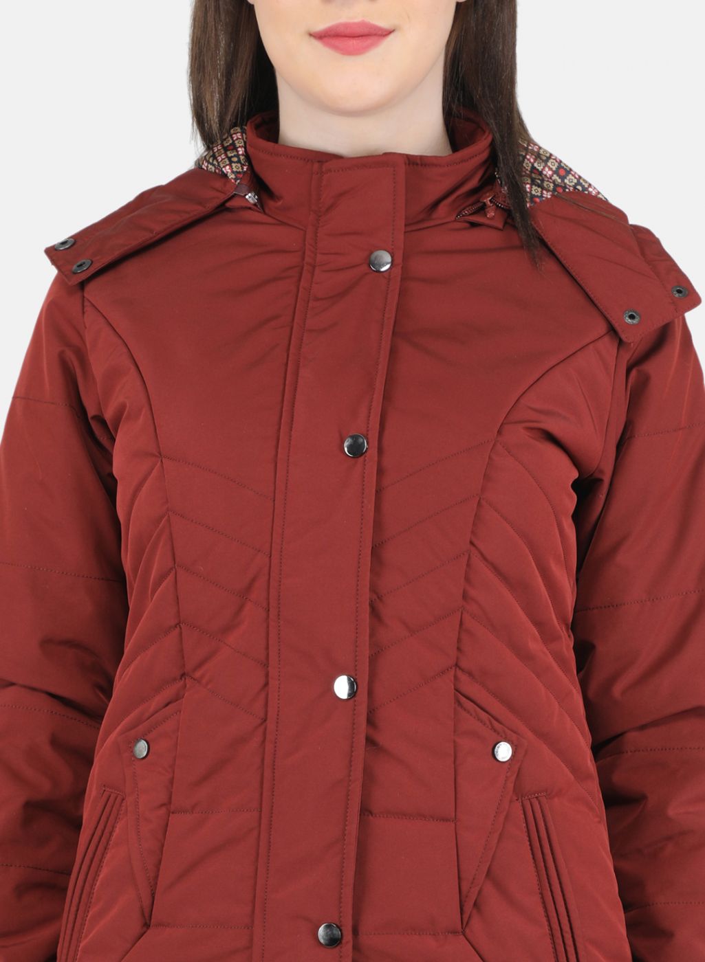 Women Orange Self Design Jacket