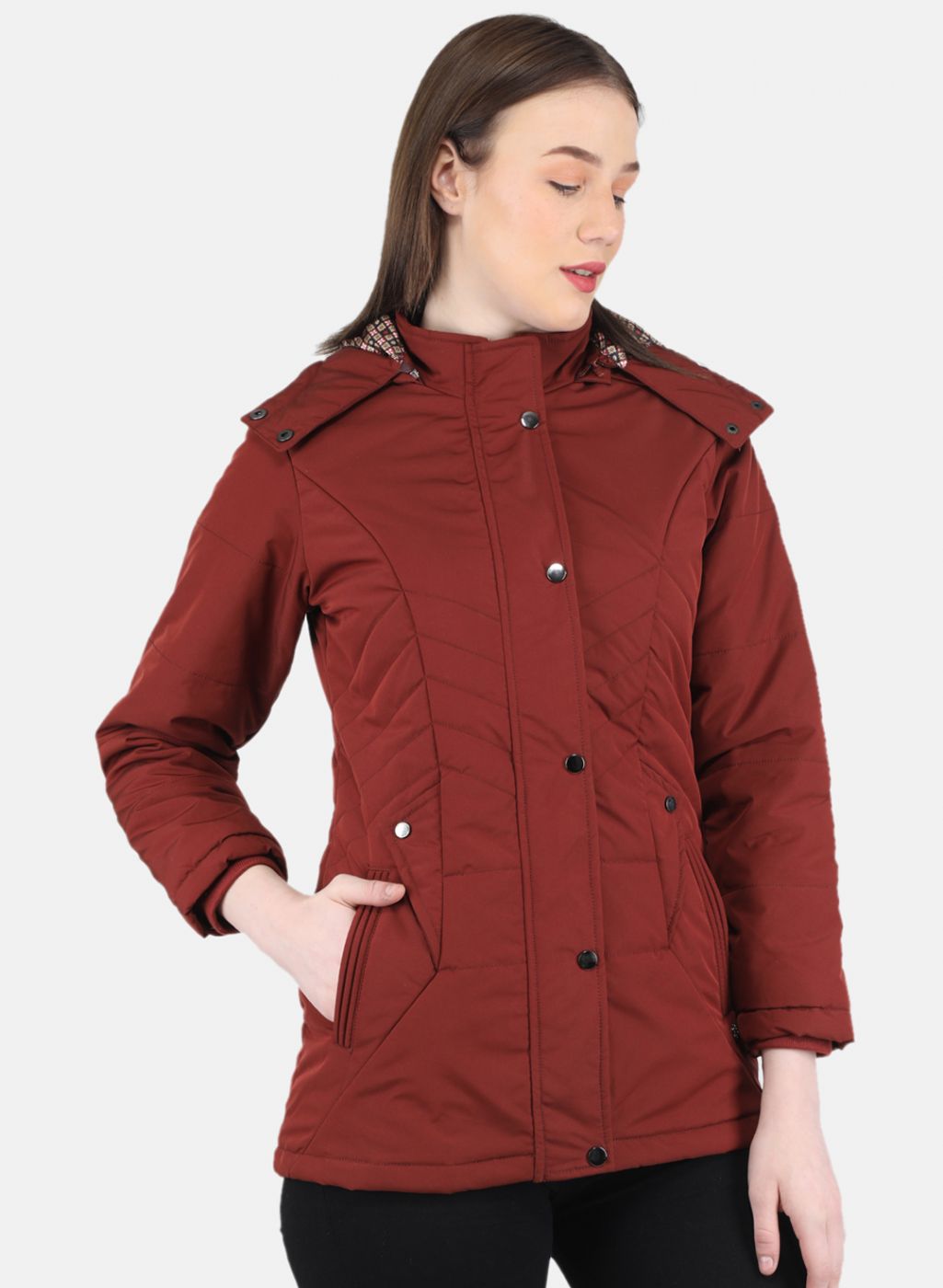 Women Orange Self Design Jacket