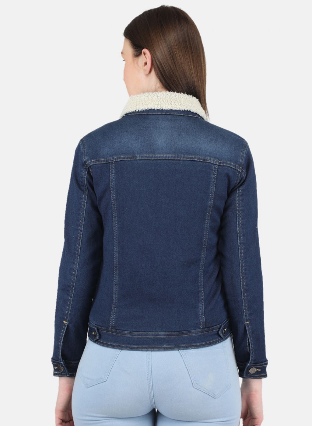 Women Blue Solid Denim Jacket