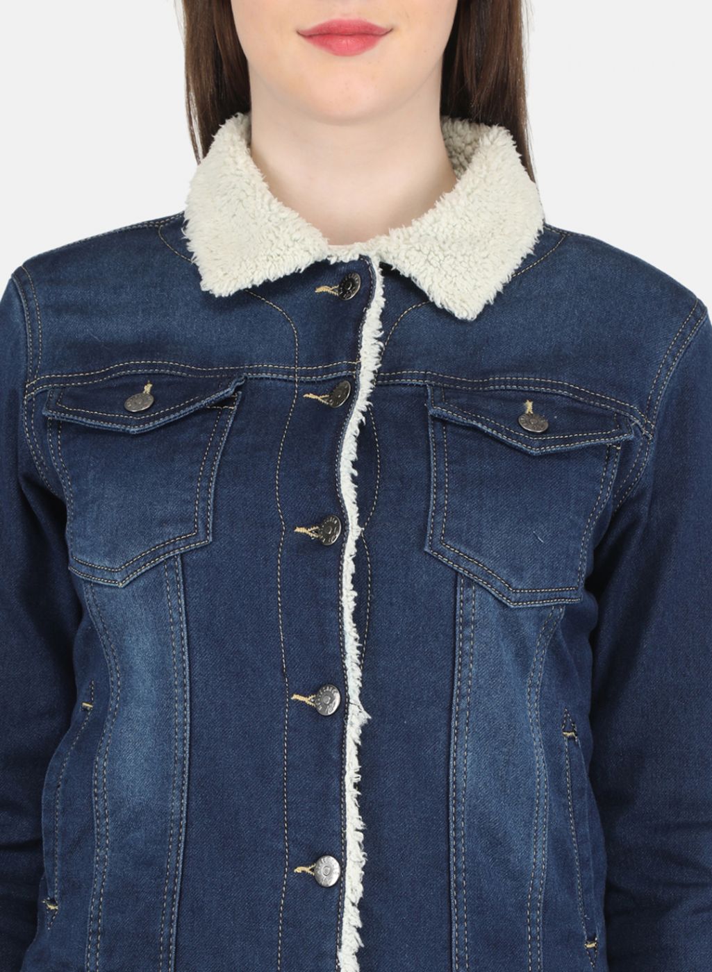 Women Blue Solid Denim Jacket
