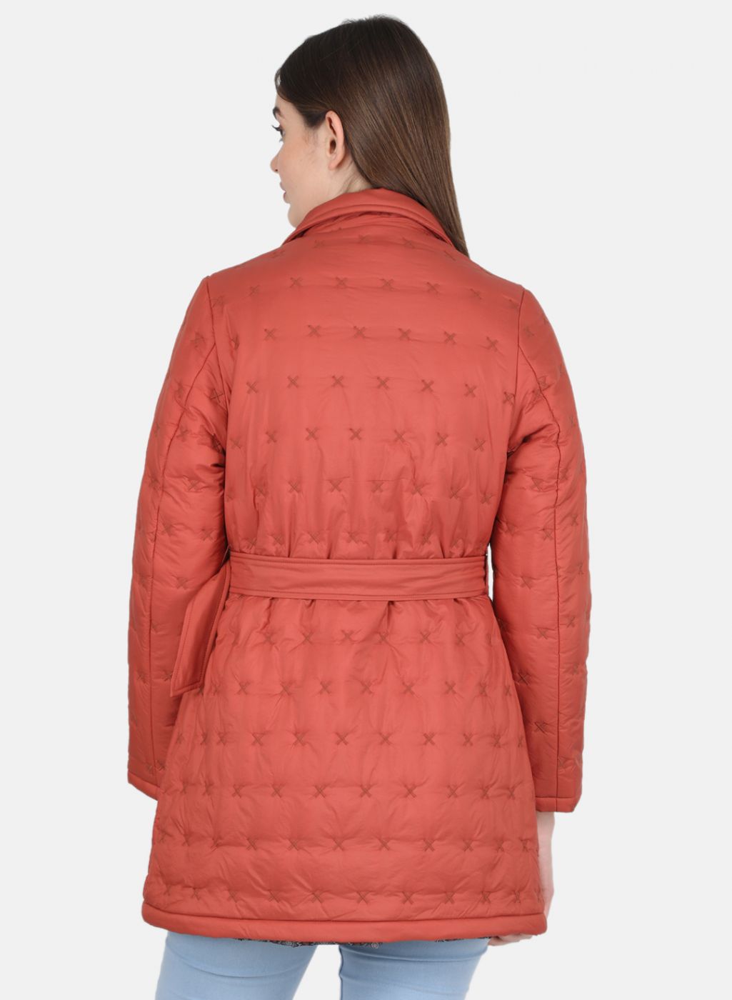 Women Rust Orange Solid Long Jacket