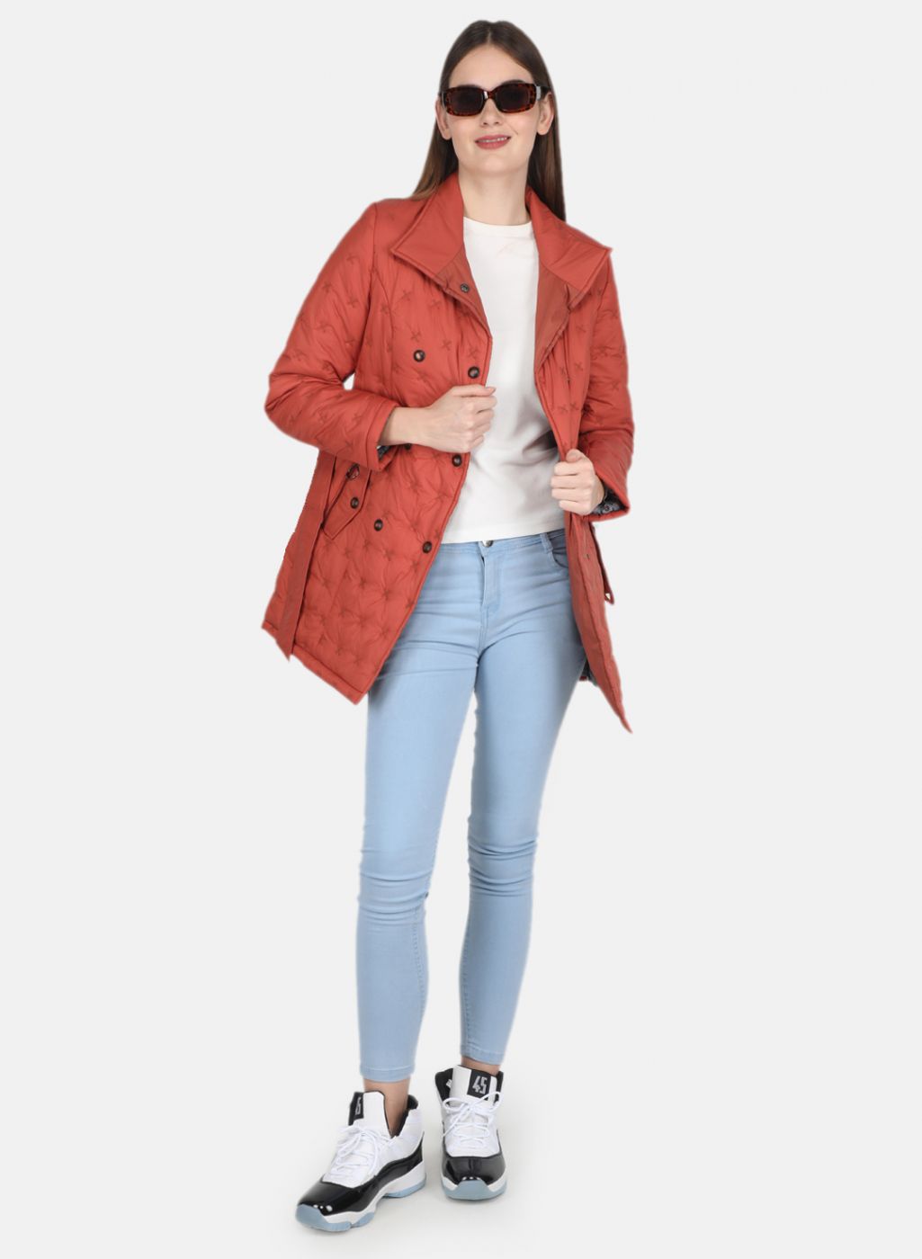Women Rust Orange Solid Long Jacket