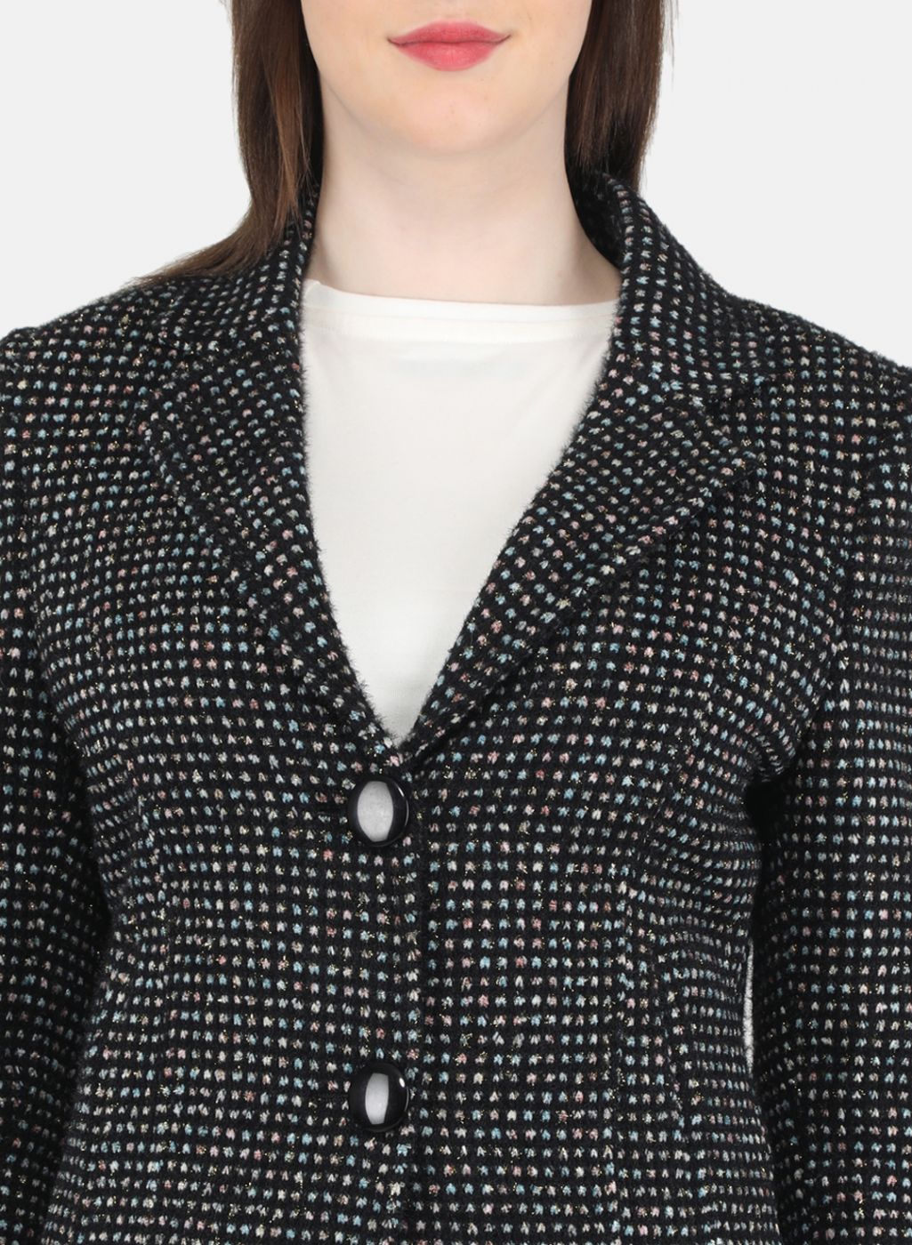 Women Black Jaquard Coat