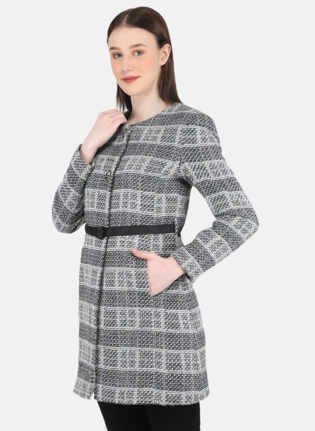 Women Black Check Coat