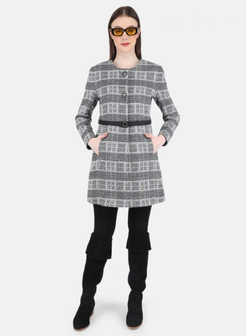 Women Black Check Coat