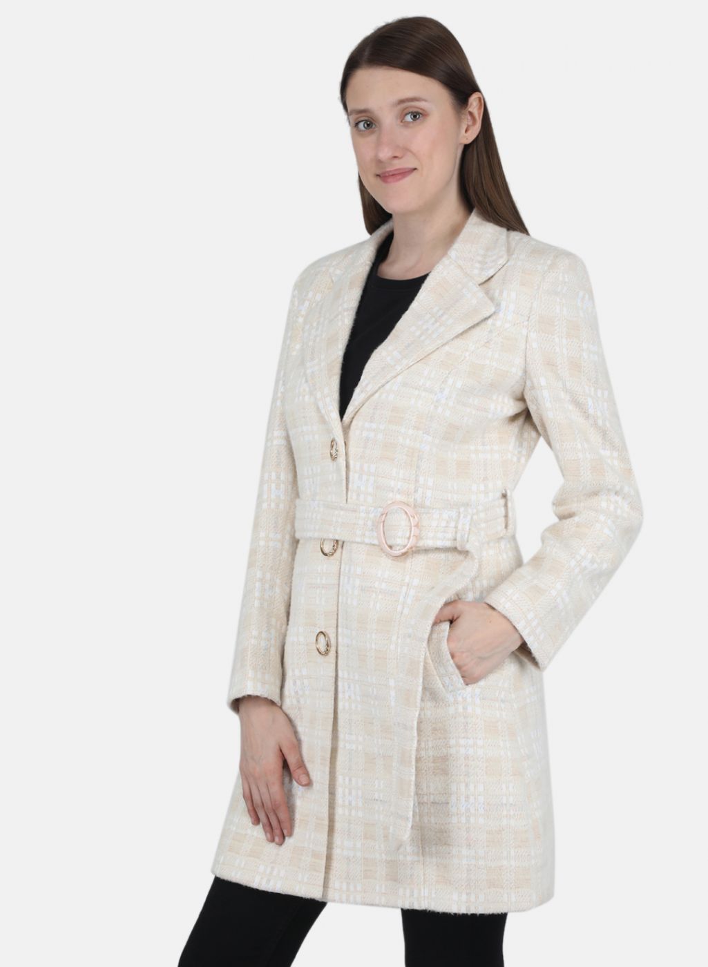 Women Beige Jaquard Coat
